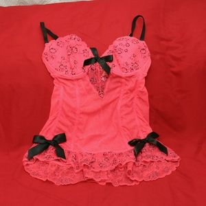 Victoria's Secret Hot Pink Chemise Teddy with Lace